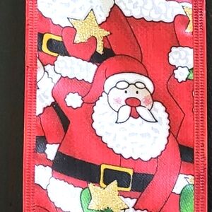 Christmas Santa Wired Ribbon 30 yards,10" w. Pre-used.